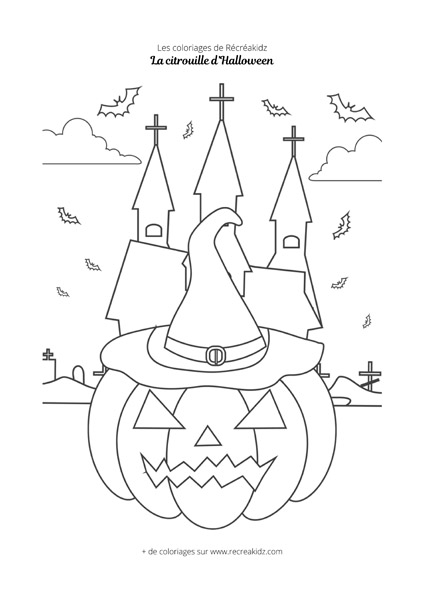 Coloriage citrouille d'Halloween avec chapeau