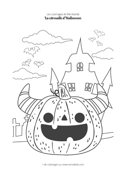 Coloriage citrouille Halloween noir et blanc