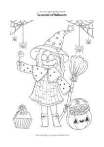 Coloriage sorcière Halloween citrouille