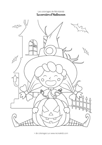 Coloriage sorcière Halloween drôle