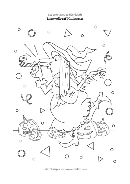 Coloriage sorcière Halloween qui fait la fête