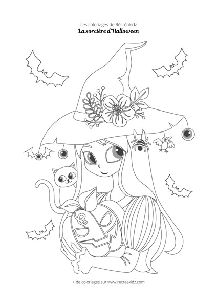 Coloriage sorcière Halloween mignonne