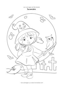 Coloriage sorcière et hibou