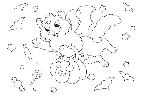 Dessin chat Halloween à colorier