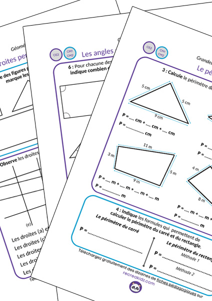 Fiche exercices de géométrie CM1 - CM2 à imprimer en pdf