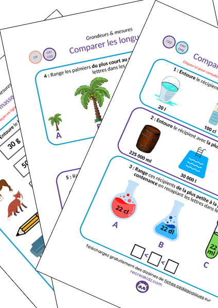 Fiche exercices grandeurs et mesures CE1 - CE2 à imprimer en pdf