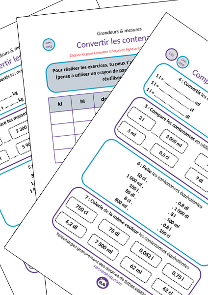 Fiche exercices grandeurs mesures CM1 - CM2 à imprimer en pdf