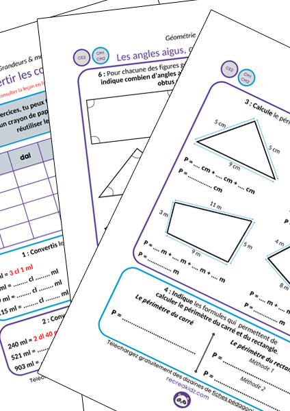 Fiche exercices de maths CM1 - CM2 à imprimer en pdf