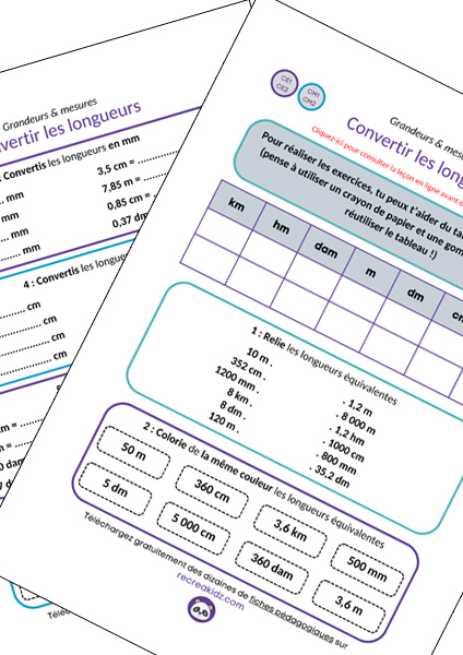 Fiche exercices convertir longueurs CE1 CE2 CM1 CM2 à imprimer en pdf