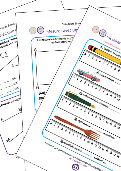 Fiche exercices apprendre à mesurer avec une règle CP - CE1 - CE2 à imprimer en pdf