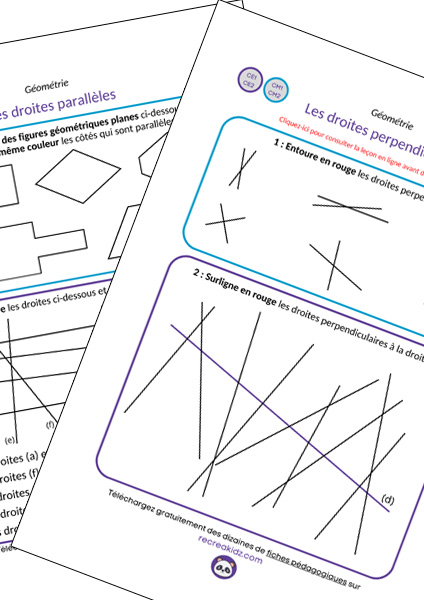 Fiche exercices droites parallèles ou perpendiculaires CE1 - CE2 - CM1 - CM2