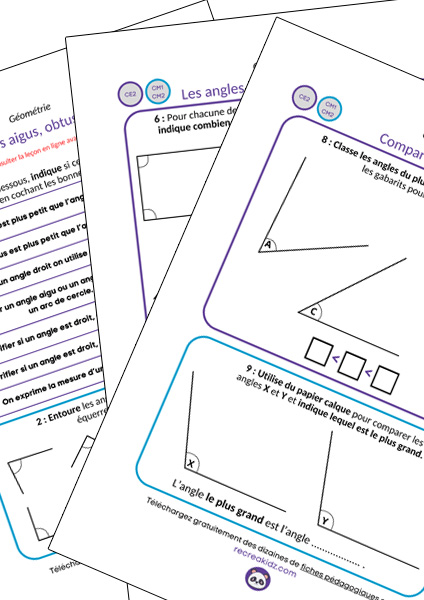 Fiche exercices les angles obtus aigus droits CE2 - CM1 - CM2 à imprimer en pdf