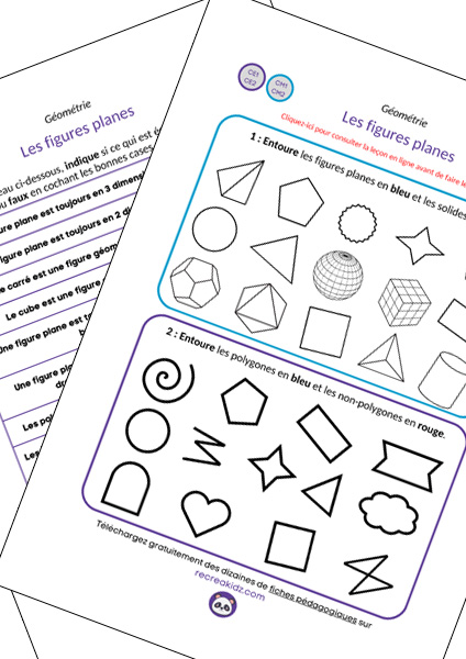 Fiche d'exercices les figures planes CE1 - CE2 - CM1 - CM2 à imprimer en pdf