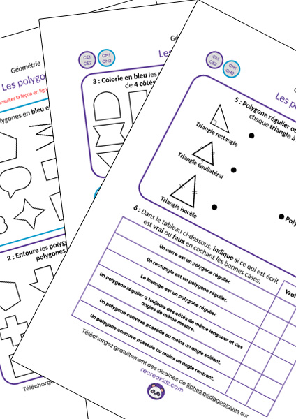 Fiche d'exercices les polygones CE1 - CE2 - CM1 - CM2 à imprimer en pdf