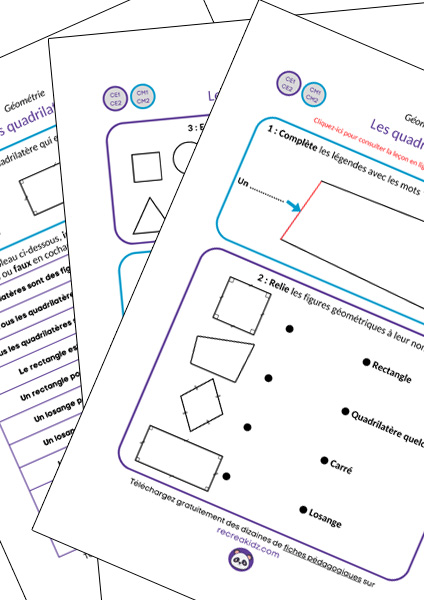 Fiche exercices les quadrilatères CE1 - CE2 - CM1 - CM2 à imprimer en pdf