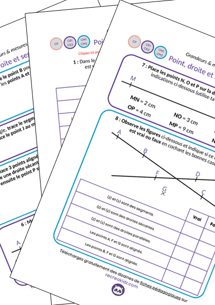 Fiche exercices point droite segment CP CE1 CE2 CM1 CM2 à imprimer en pdf