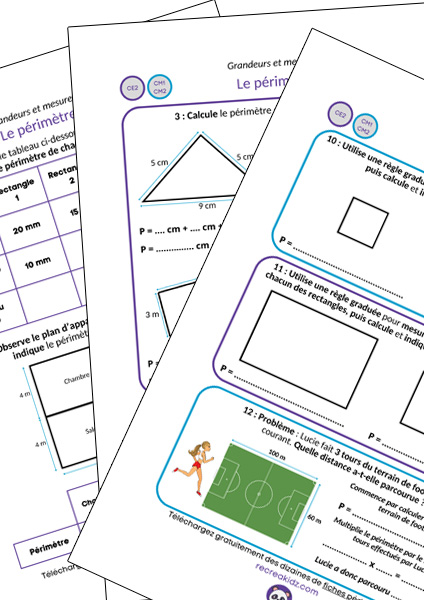 Fiche exercices le périmètre CE2 - CM1 - CM2 à imprimer en pdf