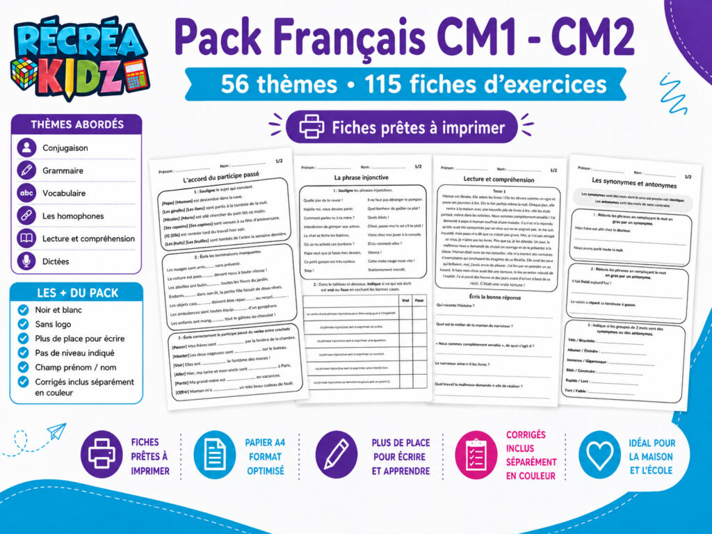 Pack Fiches Français CM1-CM2 Récréakidz