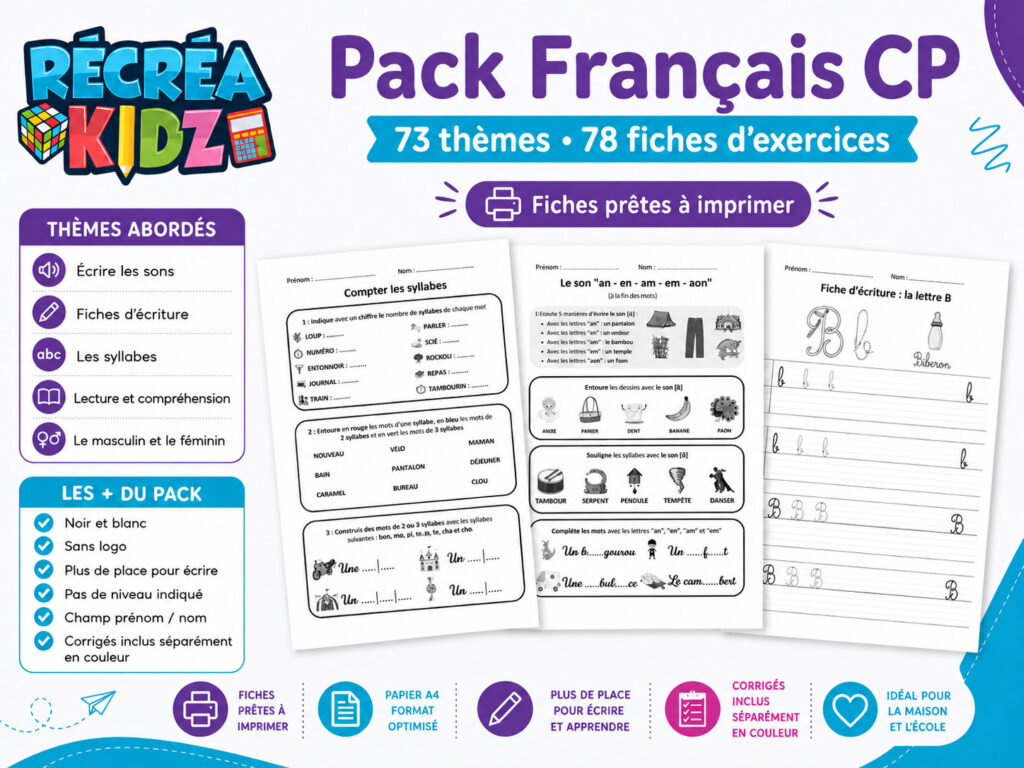 Pack Fiches Français CP Récréakidz